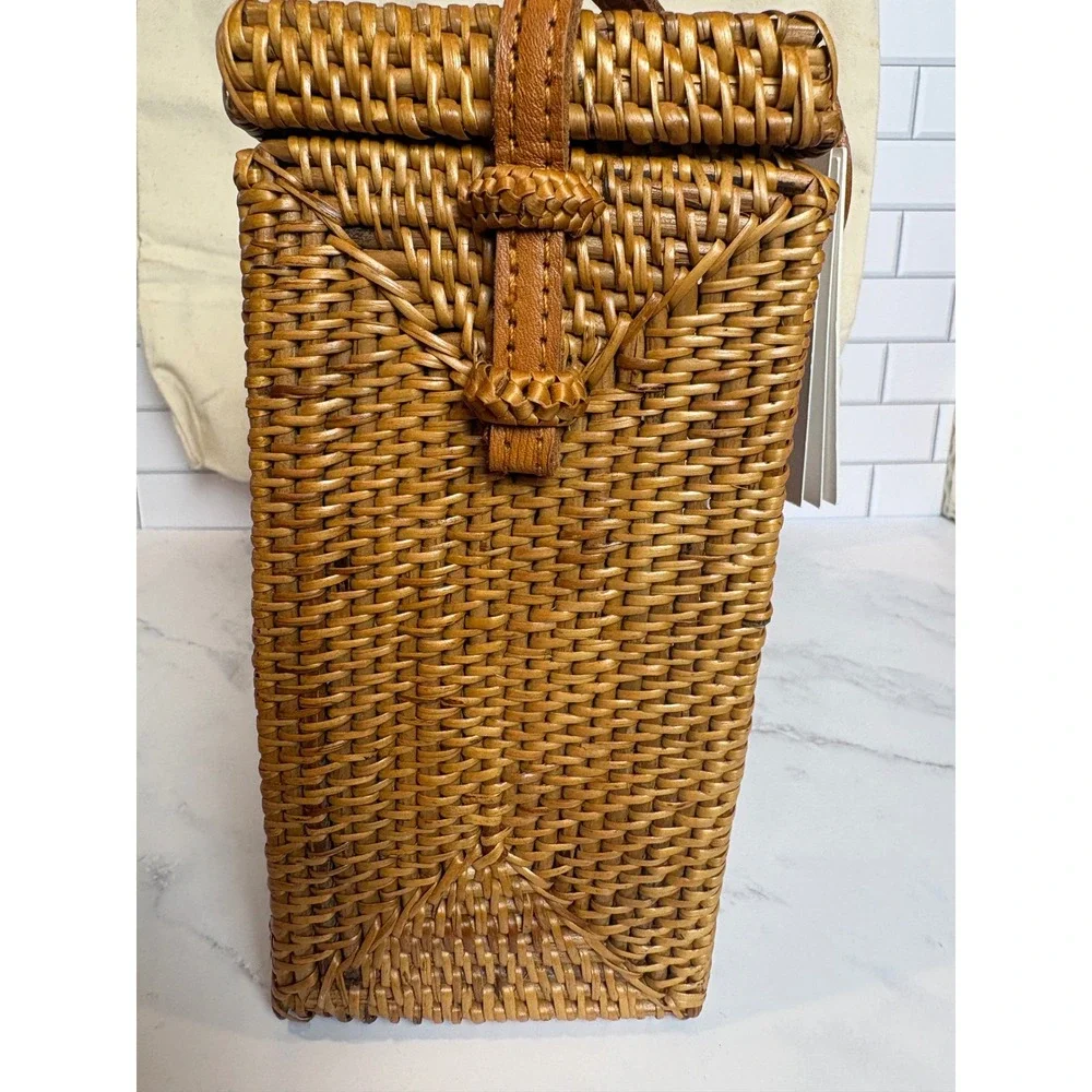 Bembien Flora Crossbody Bag‎ Natural Rattan Woven Box Bag Handmade Bali New